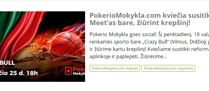 PokerioMokykla.com kviečia susitikti! Meet‘as bare, žiūrint krepšinį!